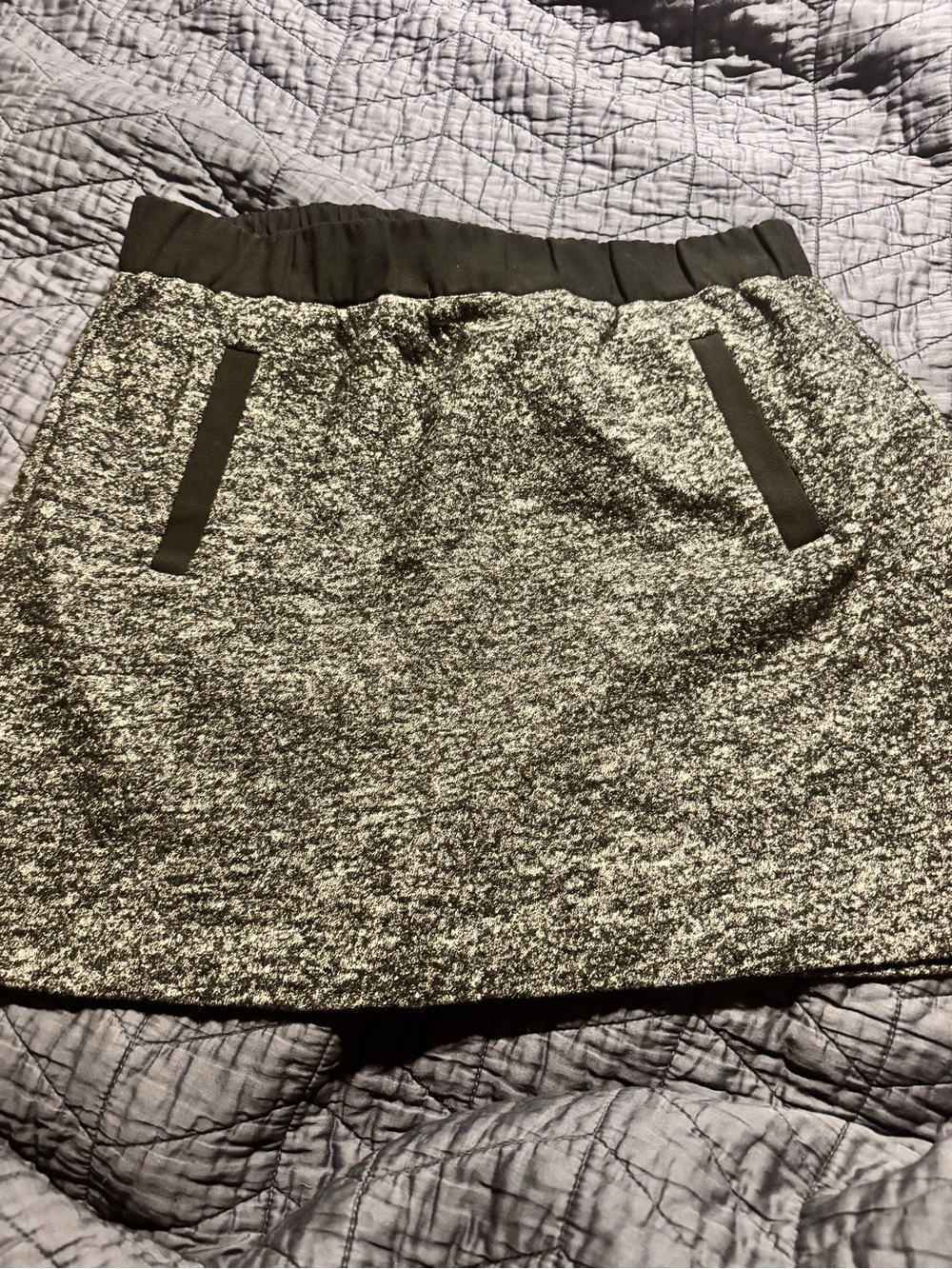 LOFT Black and Gray Marled Knit Mini Skirt
